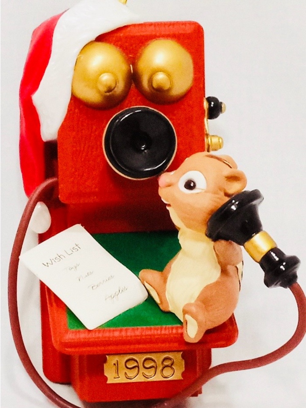 1998 Holiday Telephone Ornament with Brown Chipmunk